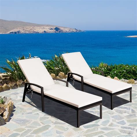 Costway Patio Rattan Lounge Chair Recliner Back Adjustable Cushioned ...