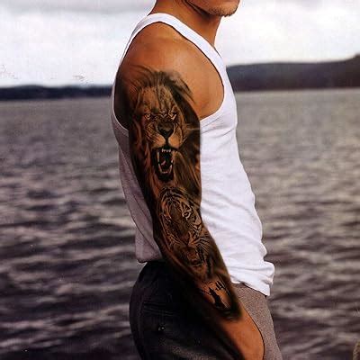 Buy Leoars Tiger Lion Arm Sleeve Tattoos, Fake Lion Tiger Half Arm ...