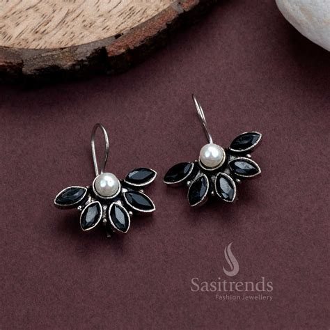 Stylish Oxidized German Silver Hook Earrings with Pearl - Office Wear ...