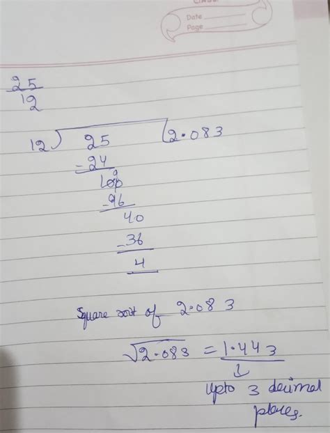 find square root of 25/12 correct to 3decimal places by long division ...