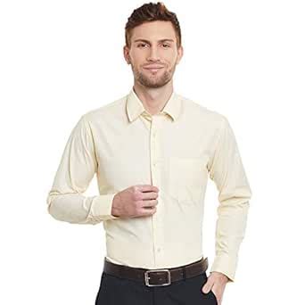 English Navy Men Spread Collar Solid Slim Fit Formal Shirt Yellow ...