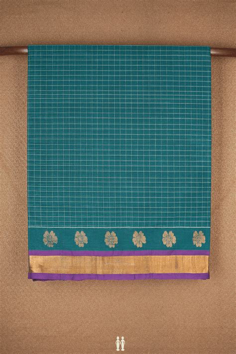Allover Checks Design Forest Green Venkatagiri Cotton Saree – Sundari Silks