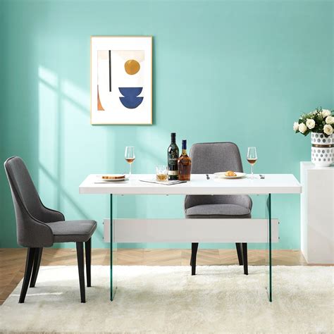 ivinta Modern White Dining Table, High Glossy Dining Room Table for 4 ...