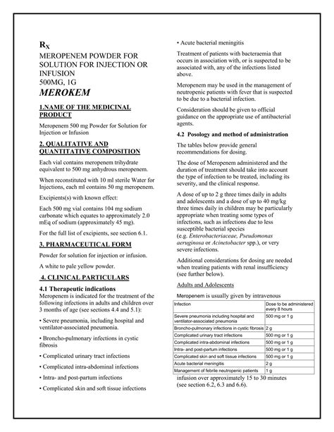 Meropenem 500 mg powder for solution for injection or infusion smpc taj pharmaceuticals | PDF