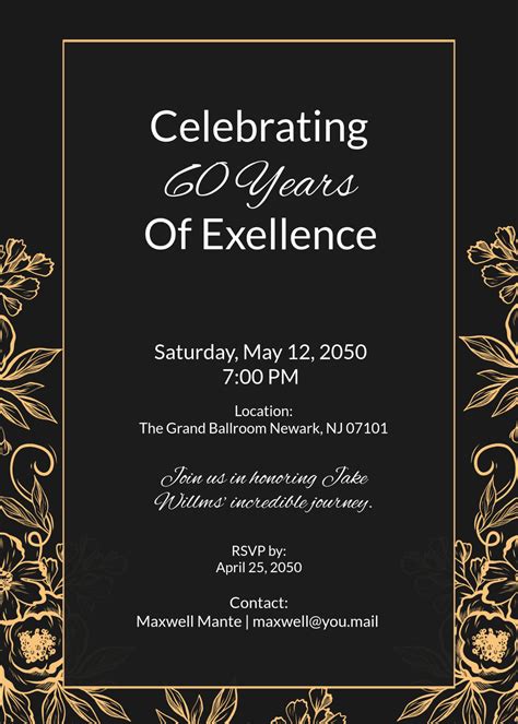 Free 60Th Birthday Invitation Templates, Editable and Printable