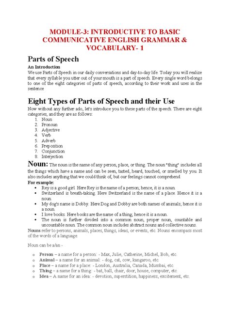 Module-3: Intro to Basic Communicative English Grammar - Parts of ...