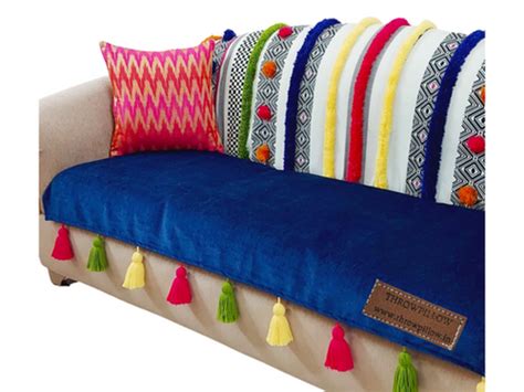 Two-Seater Designer Trendy Navy Blue Bohemian Custisable Sofa Cover Set ...