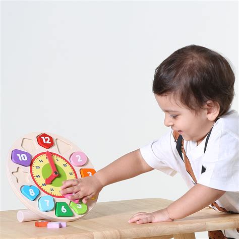 Wooden Clock Toy Play Set | Shape Sorting Activity for Toddlers Kids ...