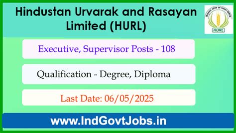 HURL Executive and Supervisor Recruitment 2025 Online Form for 108 Posts