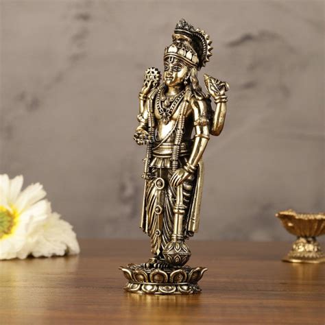 Buy Brass Superfine Vishnu Lakshmi Narayana Idol - 5" - Budhshiv.com
