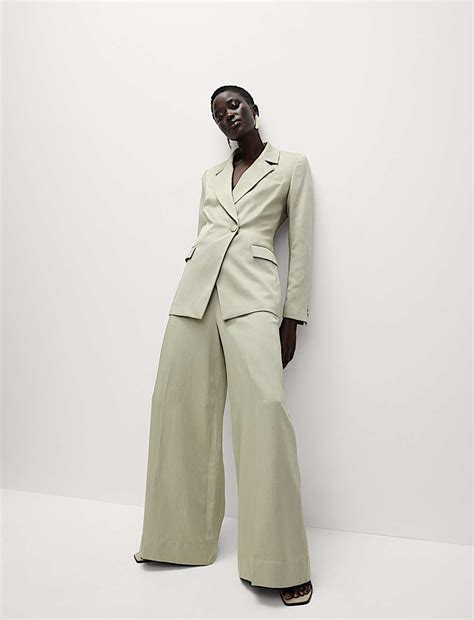 Buy Linen Blend Single Breasted Cinched Waist Longline Blazer at Marks ...