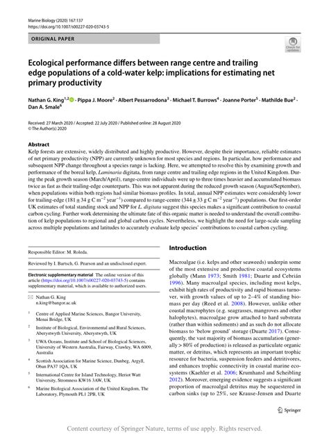 (PDF) Ecological performance differs between range centre and trailing ...