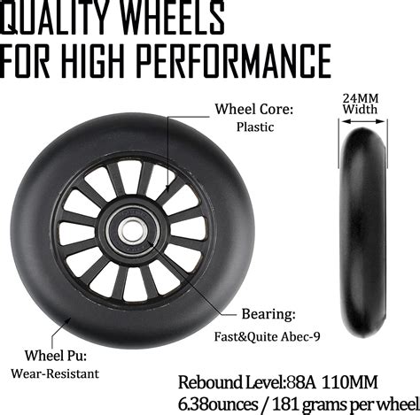 Buy 110mm Scooter Wheels - 110mm Pro Scooter Wheels Replacement Pair - Smooth Abec-9 Bearing ...