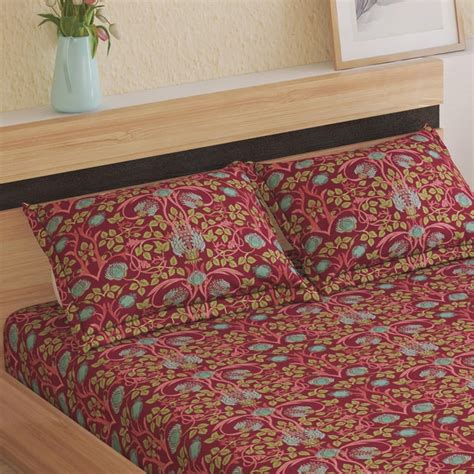 Buy Feslix Oxalis Cotton 150TC Printed 3Pcs Super King Bedsheet Set ...
