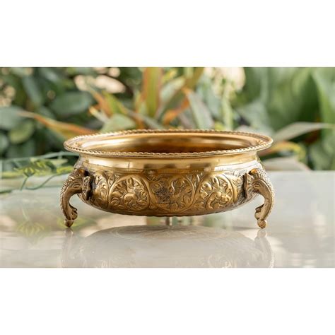 Brass Urli with Elephant Trunk and Embossed Design – Velan Store