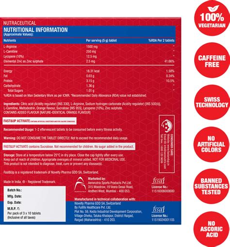Buy FAST&UP ACTIVATE-PREWORKOUT DRINK CAFFEINE FREE-L ARGININE L ...