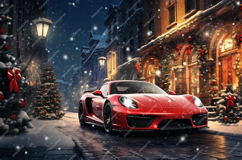 Premium AI Image | sports car with christmas concept of urban background