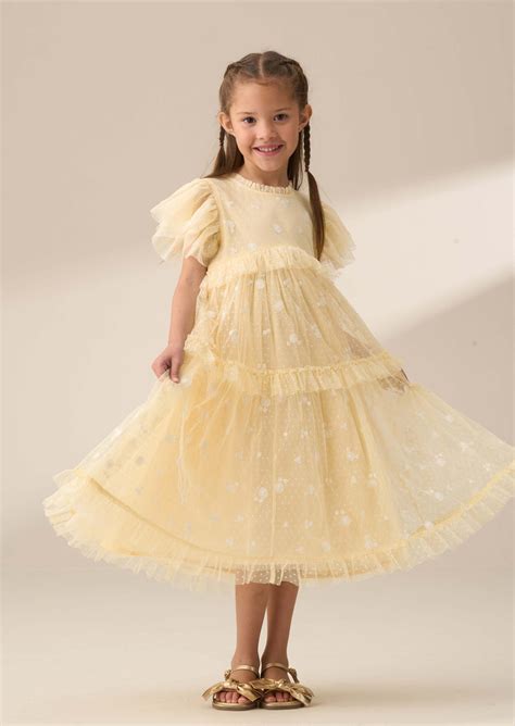 Angel & Rocket Girls Embroidered Yellow Dresses