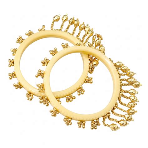Etnico Traditional Ivory-Tone Bangles with Brass Stud Detailing and ...