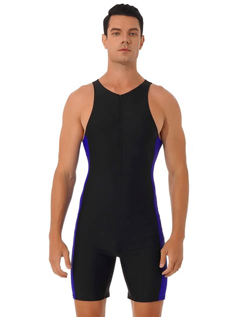 inhzoy Mens One Piece Swimsuit Swimwear UPF 50+ Zipper Spandex Athletic ...