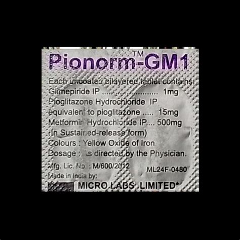 PIONORM GM 1MG TABLET 15'S : View Price, Combination and Alternatives ...