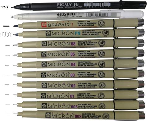 Sakura Pigma Micron fineliner pens 12 piece, Full range drawing set ...