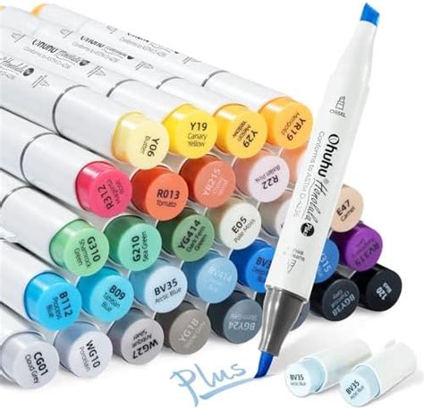 Ohuhu Alcohol Markers Brush Tip: 36-Color Supreme Brush & Chisel Double ...