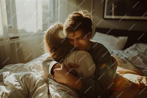 Premium Photo | Couple Hugging on Bed in the Summer Sunlight