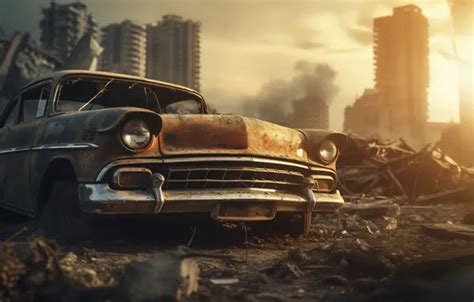 Wallpaper Home, The city, Car, Digital art, Destruction, AI art, The ...