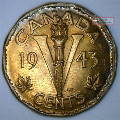 1943 Copper Canadian Uncrowned George Vi Victory 12 Side Tombac Nickel ...