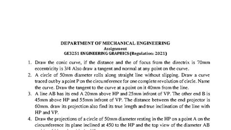 GE3251 Engineering Graphics Assignment: Conic Curves & Projections ...