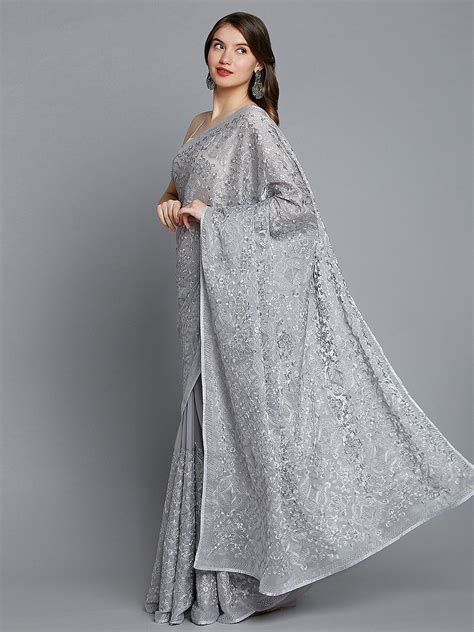 Grey Organza Saree – Tirumala Designers
