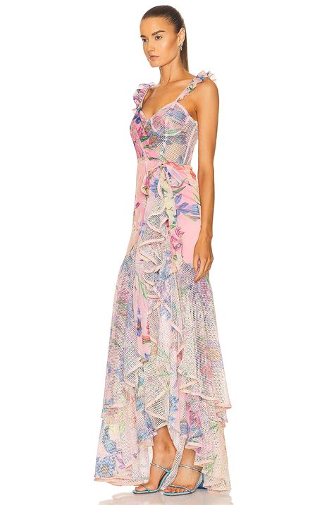 PatBO Iris Lace Bustier Maxi Dress in Pink Ombre | FWRD