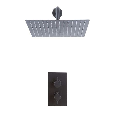 Milano Nero Modern Twin Thermostatic Mixer Shower Valve With 300mm ...