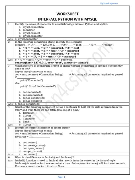 Image result for Python MySQL Worksheet