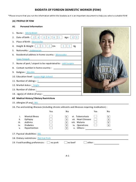 Fillable Online BIO-DATA OF FOREIGN DOMESTIC WORKER (FDW) - Ministry of ...