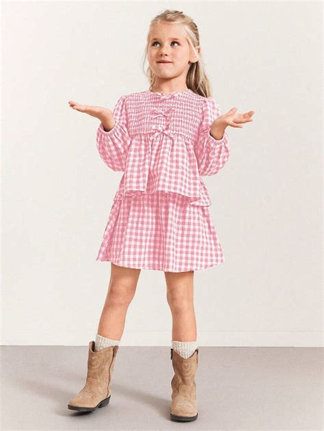 THE HAPPY LOOK Young Girls Plaid Woven Fabric Cable Knit Balloon Sleeve ...