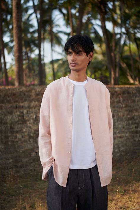 Blush Linen Men's Band Collar Shirt – Saphed