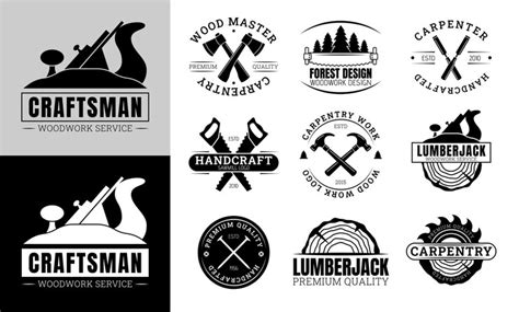 Lumberjack icon woodsman logo woodwork industry symbol carpenters shop ...