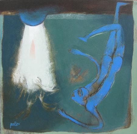 "Untitled": Blue Acrylic Painting by Pradip Kumar Sau | ArtZolo.com