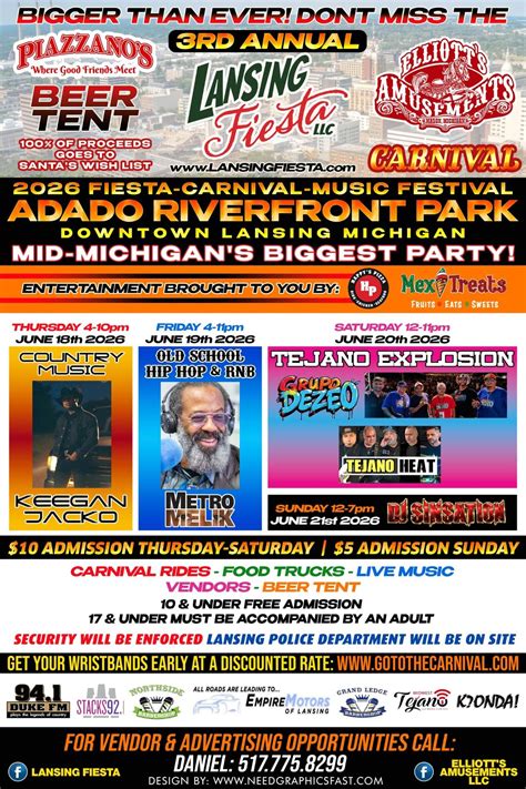 Lansing Fiesta & Carnival 2026 🎡 🎉 , Adado Riverfront Park, Lansing, 18 ...