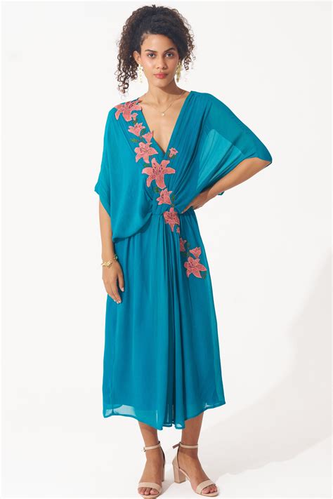 Statement Wear Floral Patch Embroidered Dress with Spaghetti – Western Era