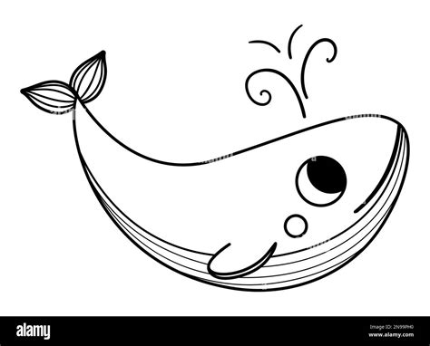 Vector black and white blue whale icon. Endangered species line illustration. Cute extinct fish ...