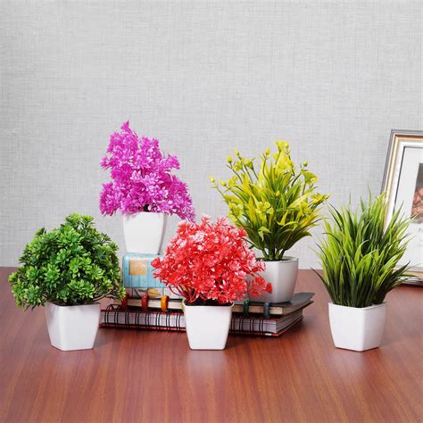 Buy Dekorly Set of 5 Bonsai Wild Artificial Plant with Pot Artificial ...