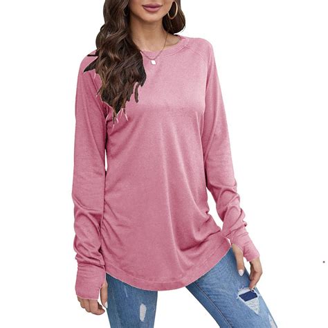 BLVB Women's Casual Long Sleeve Tops Crew Neck Loose T-Shirts Tunic ...