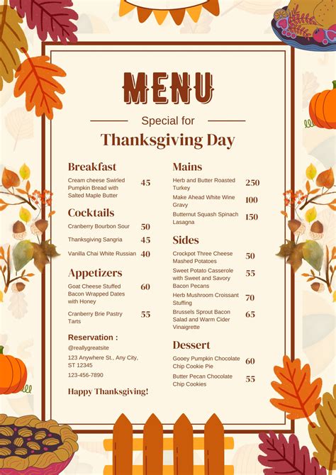 Thanksgiving Dinner Menu Template at Savannah Cawthorne blog