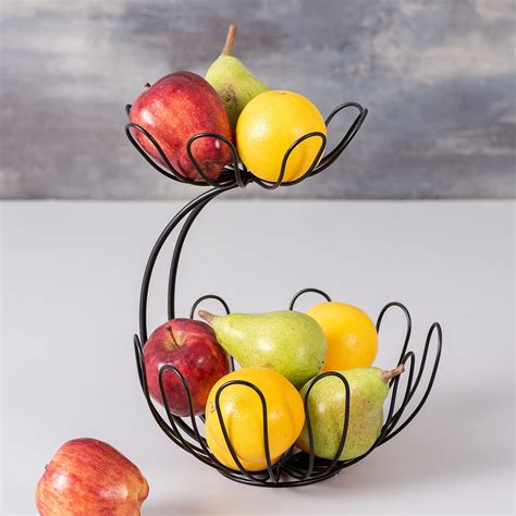 Basket 2 Tier Fruit Vegetable Basket Black Floral Design Basket – Galloy 2
