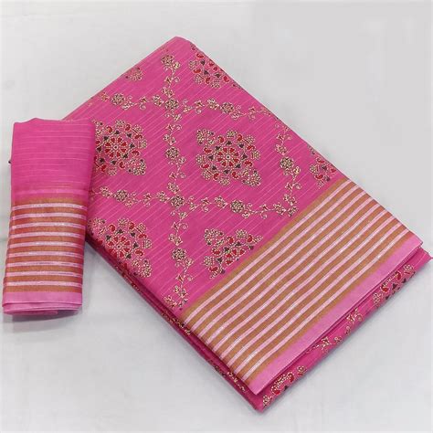 Pink Floral Printed Pure Cotton Saree