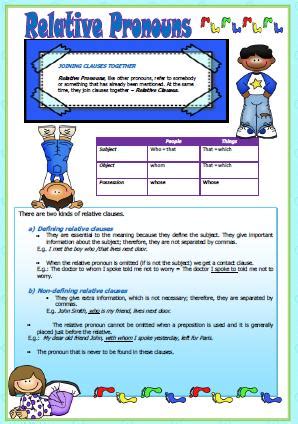 Defining and Non Defining Relative Clauses Worksheet 的图像结果