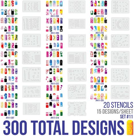 Airbrush Nail Stencils - Design Series Set # 11 Includes 20 Individual ...